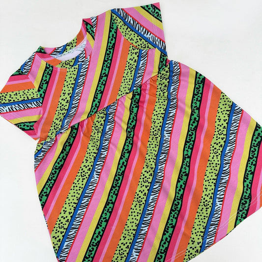 Diagonal Stripes Gathered Waist Dress 2-3 Years