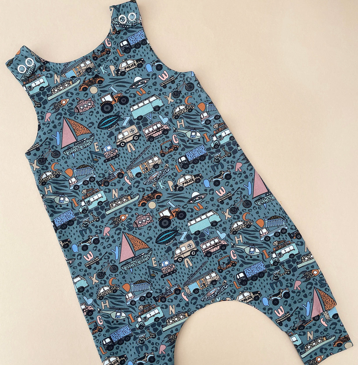 Transport Alphabet Harem Romper 3-6 Months