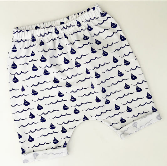 White Sailboats Harem Shorts 5-6 Years