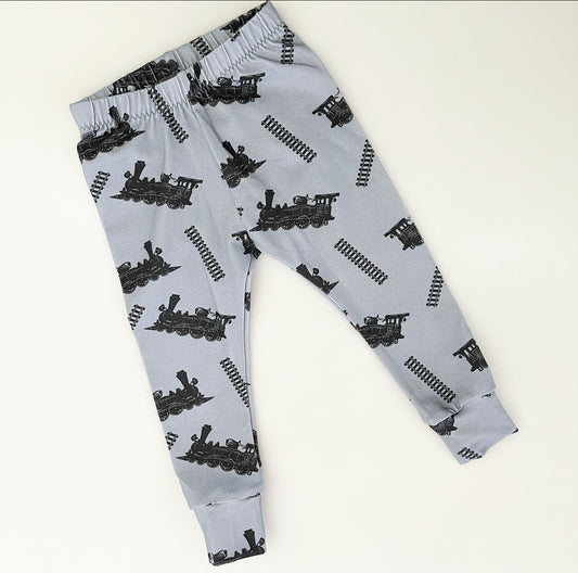 Grey Trains & Tracks Leggings 12-18 Months