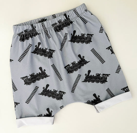 Grey Trains & Tracks Harem Shorts 2-3 Years